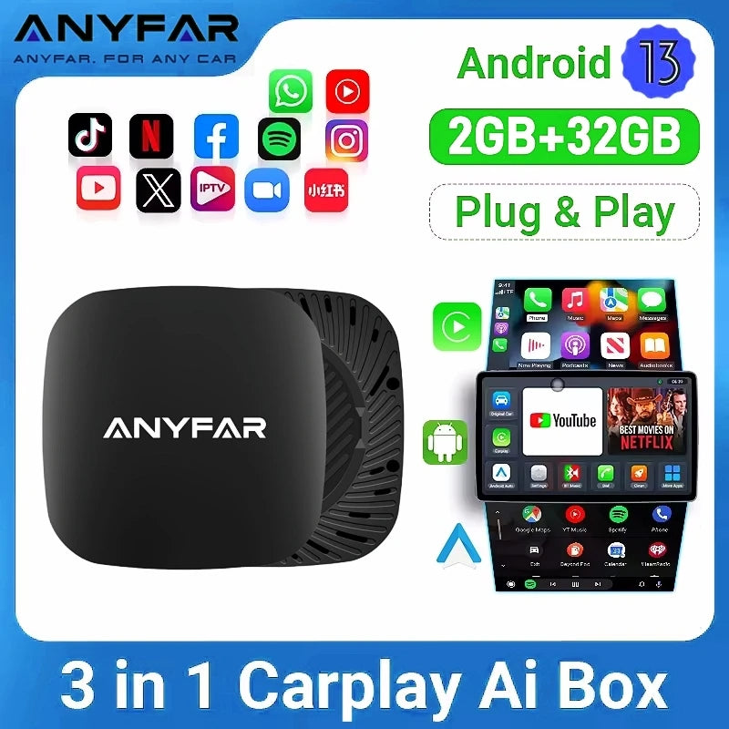 Android 13 Ai Box Wired to Wireless Carplay Android Auto Adapter WiFi For Youtube Nexflit  | AUTOKITSHOP