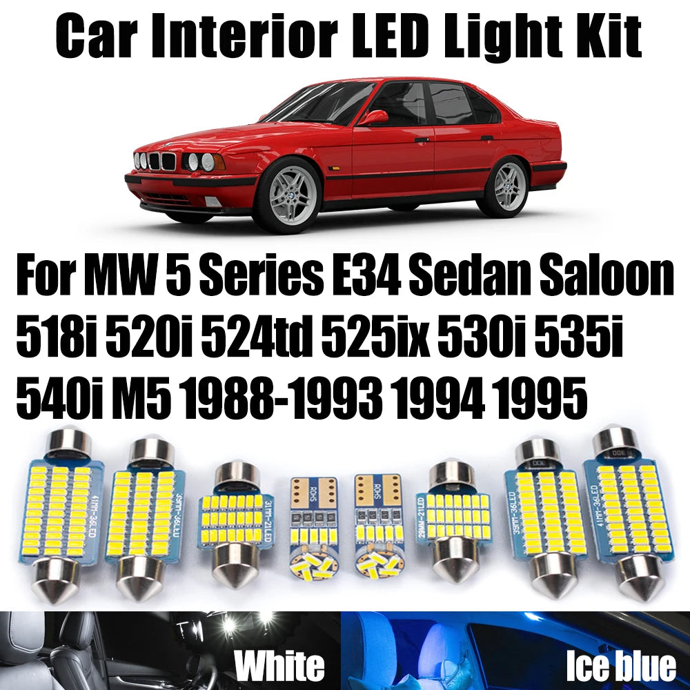 18-Piece LED Interior Light Kit for BMW E34 M5 1988-1995 - Canbus Error-Free Interior Bulbs