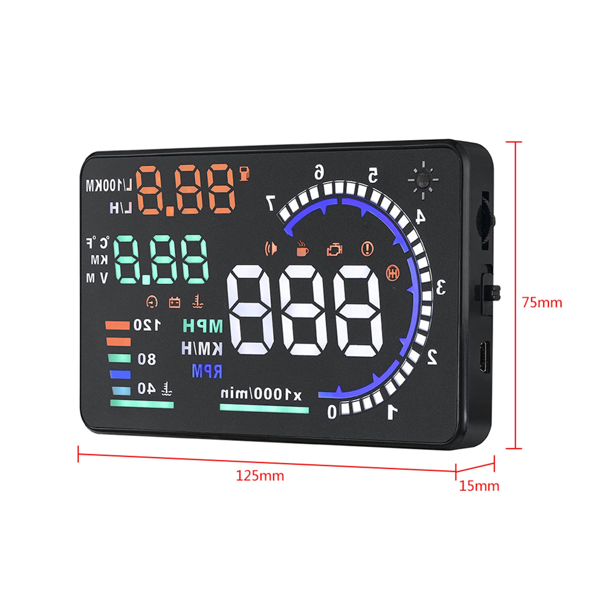 5.5Inch OBD II Car HUD Display Auto Windshied Reflective Screen Speed Display Speed Warning Spee - Automotive LED Light