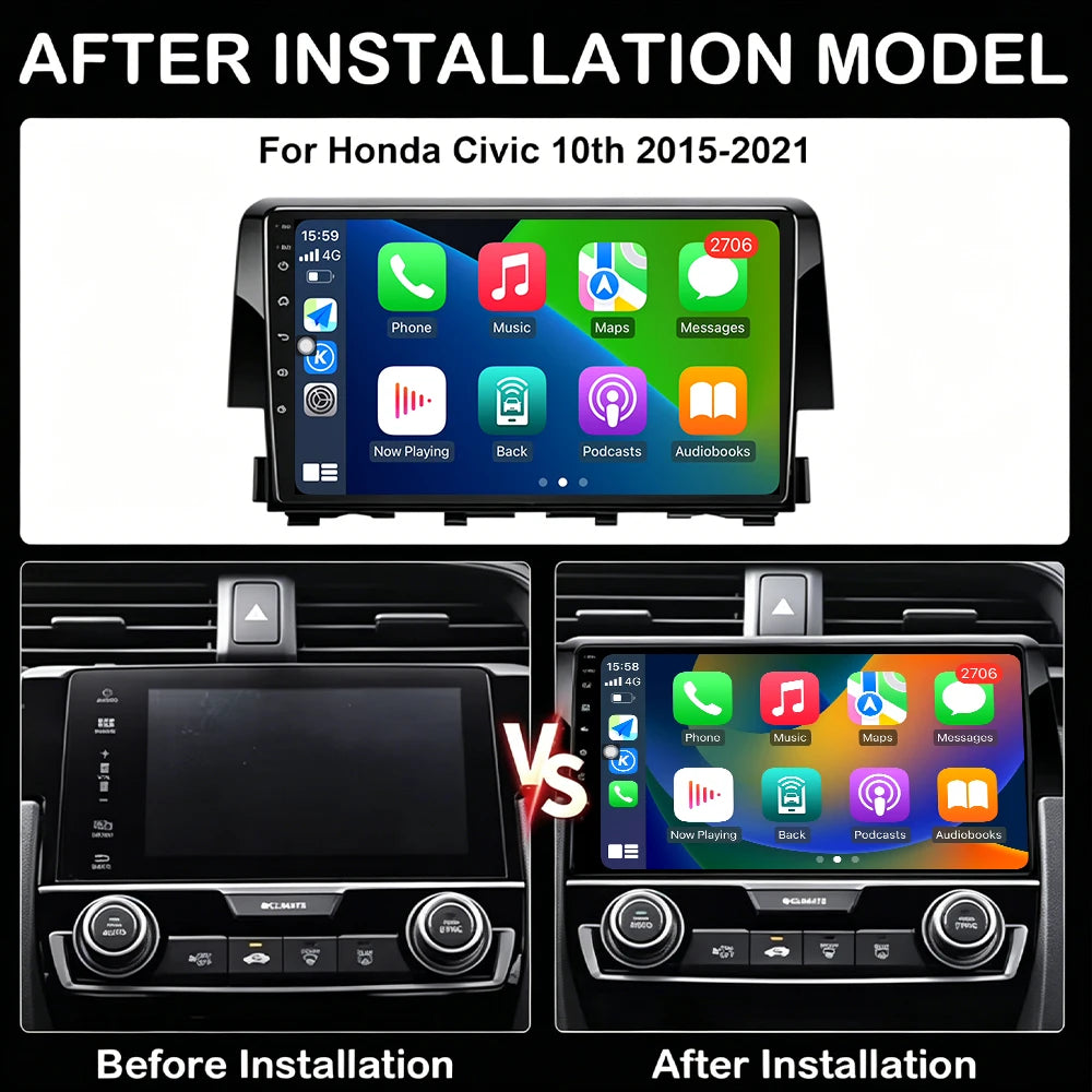 Android 16 Auto Screen Stereo Car Radio Carplay For Honda Civic 10th 2016-2021 4G Wifi BT