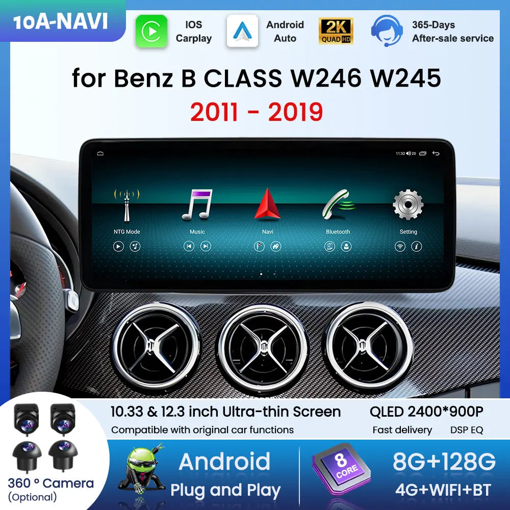 QLED HD Screen Android 16 for Mercedes Benz B Class W246 2011 - 2018 Car Multimedia Radio