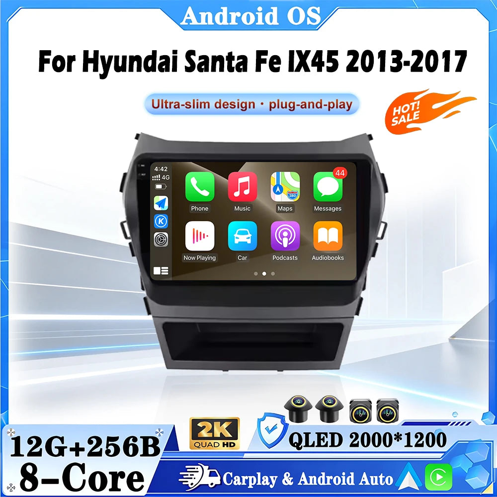 Wireless Carplay For Hyundai Santa Fe IX45 2013-2017 Android 16 Car Radio Multimedia Playe