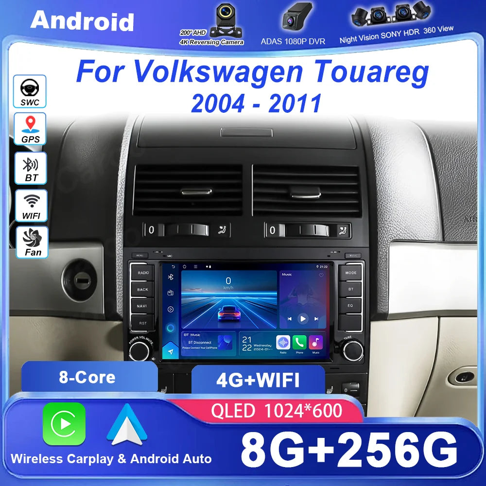 7'' Android 16 Car Radio Carplay Android Auto For Volkswagen Touareg 2004 - 2011 Naviagtio