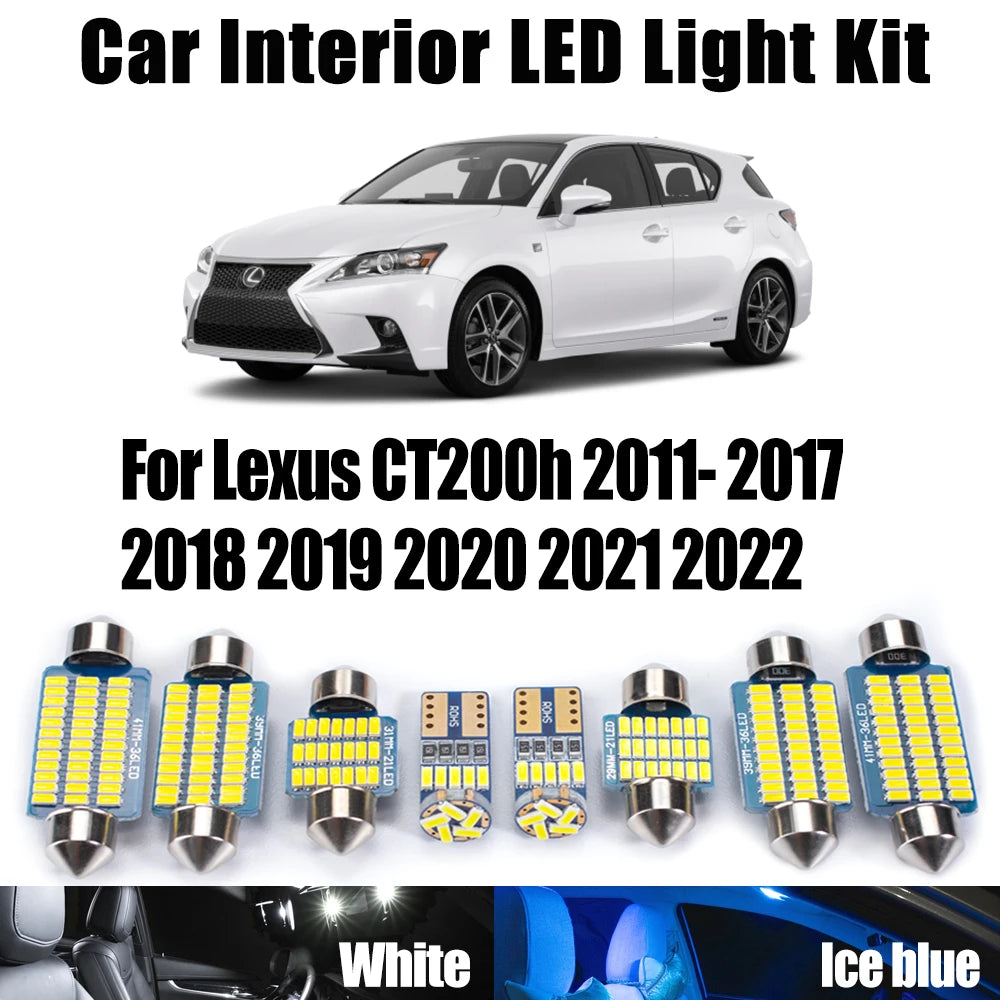 10-Piece LED Interior Light Kit for Lexus CT200h 2011- 2021 - Canbus Dome Map Door Trunk Bulbs | AUTOKITSHOP