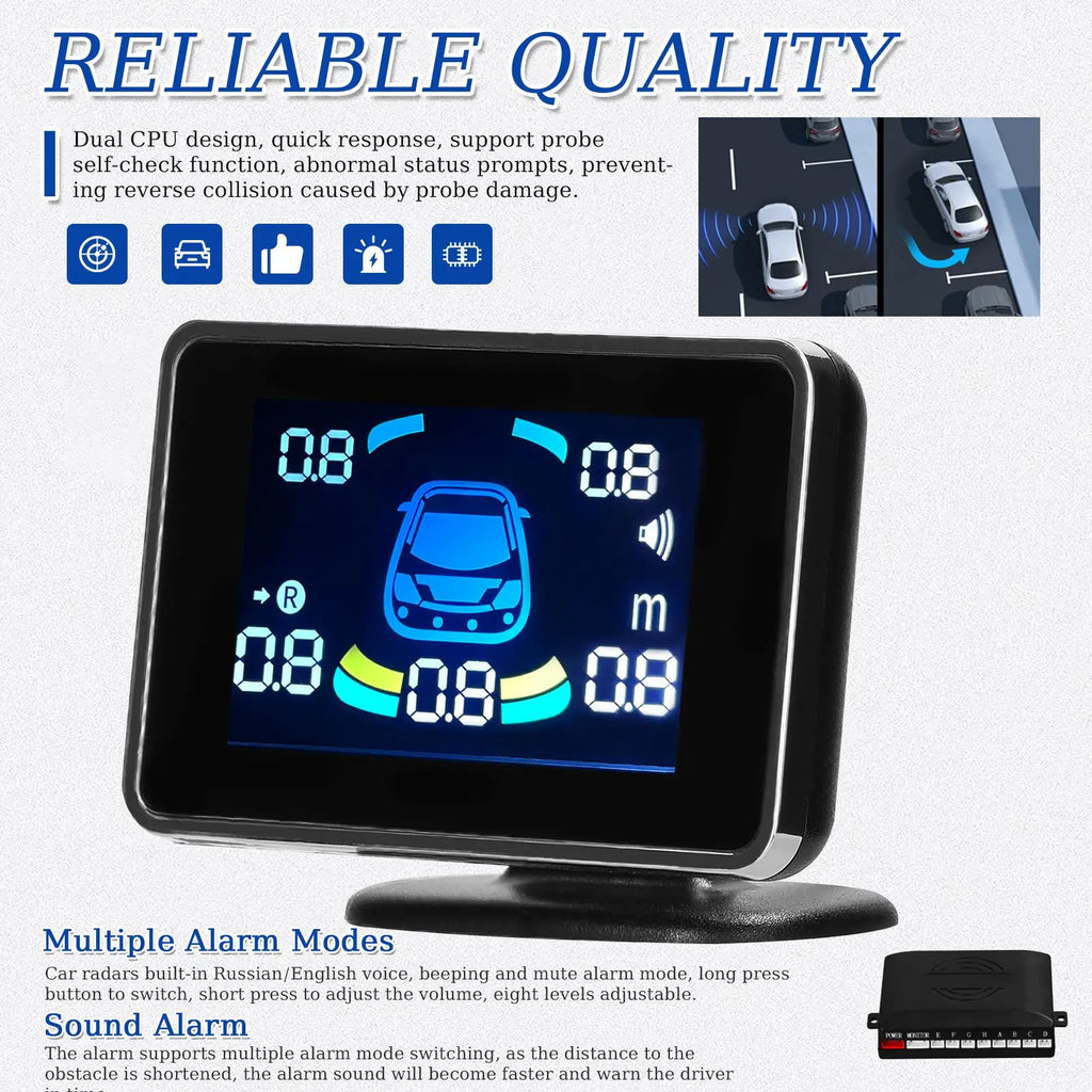Car Parking Sensor Reversing Radars System Front & Rear Support Sound Warning/Buzzer/Mute with 8 - Automotive LED Light