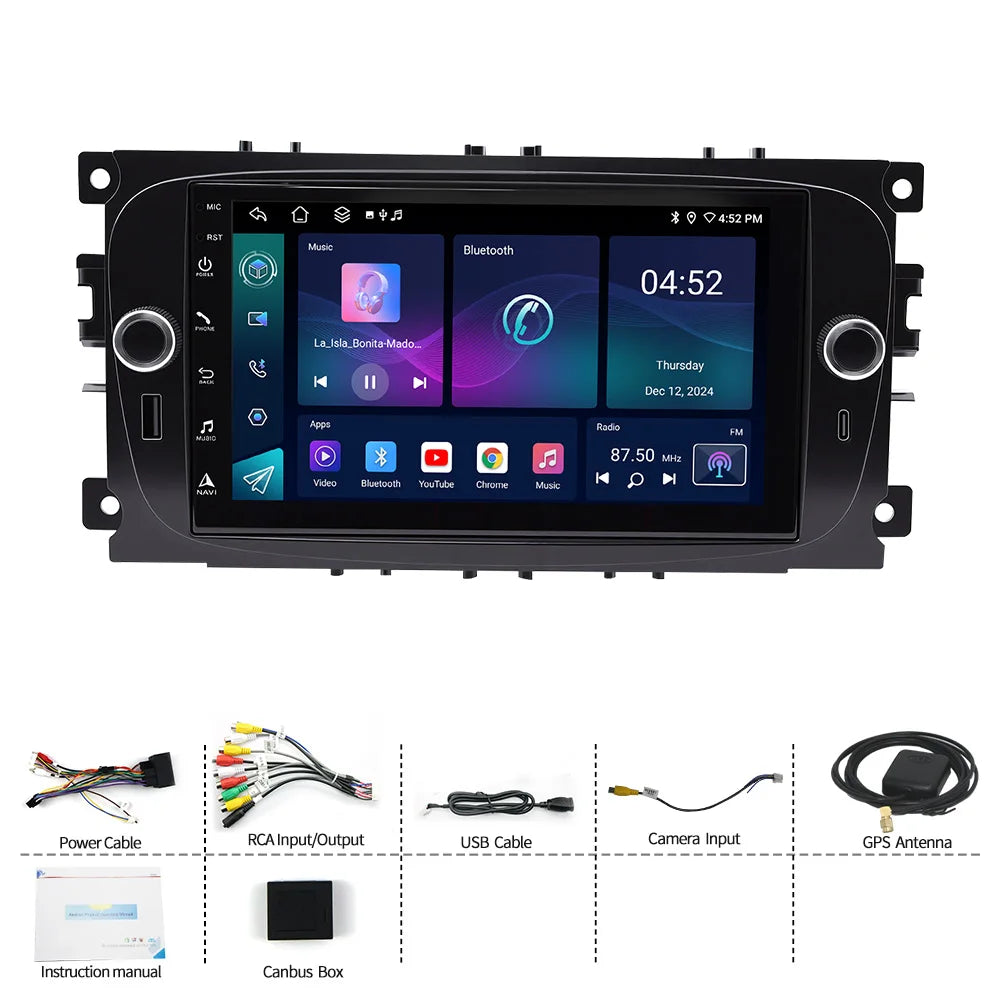 7" Android Car Radio GPS Type-C Wireless CarPlay Android Auto for Ford Focus 2005-2013 - Bluetooth Steering Control