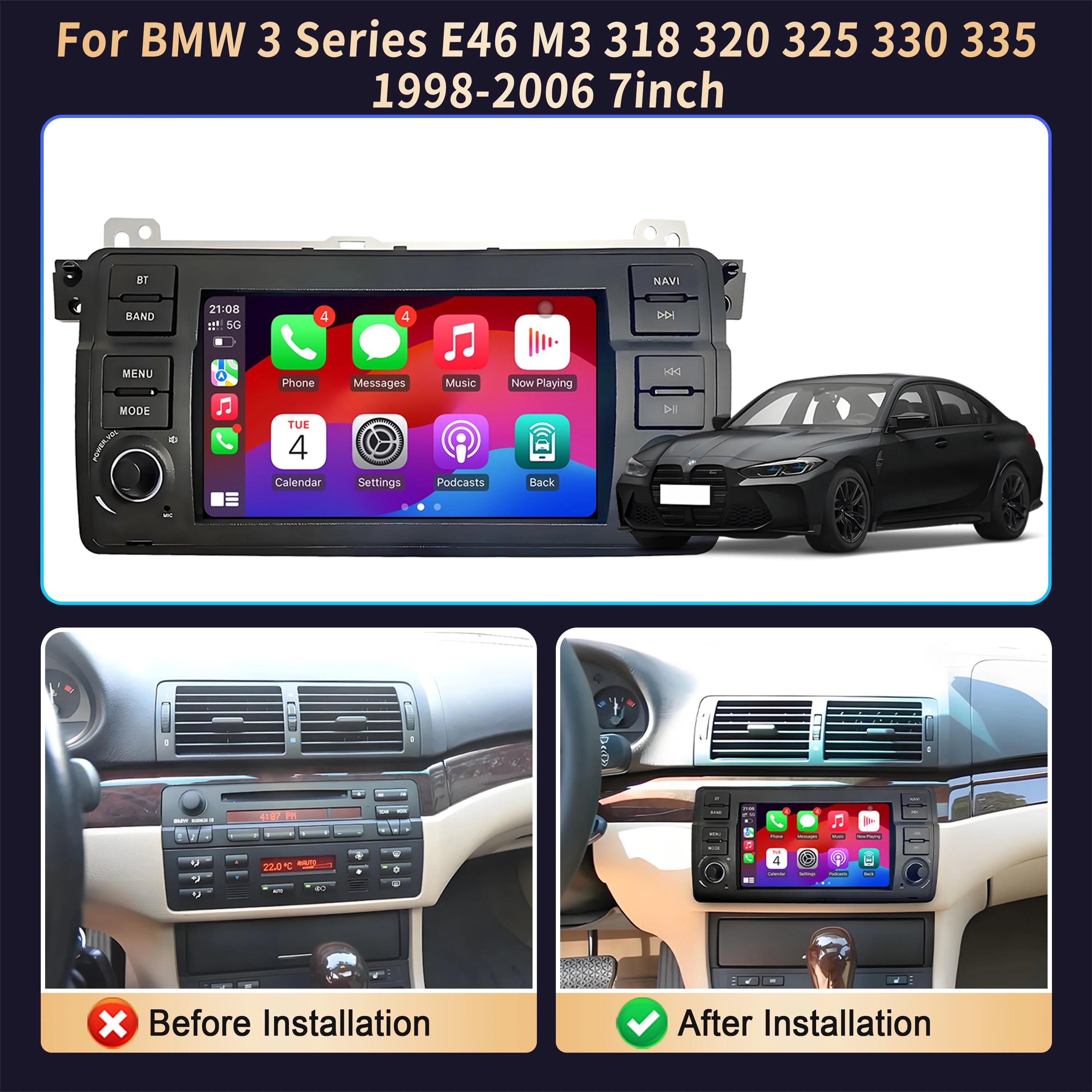 7 inch 4G Car Radio For BMW 3 Series E46 M3 318 320 325 330 335 1998-2004 2005 2006 Multim