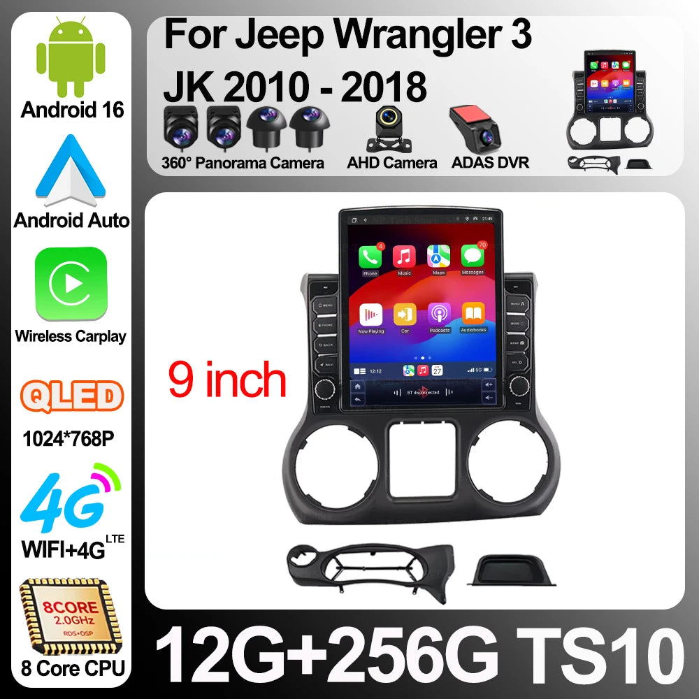 Android 16 Car Radio For Jeep Wrangler 3 Jk 2010 - 2018 Multimedia Video Player Gps naviga | AUTOKITSHOP