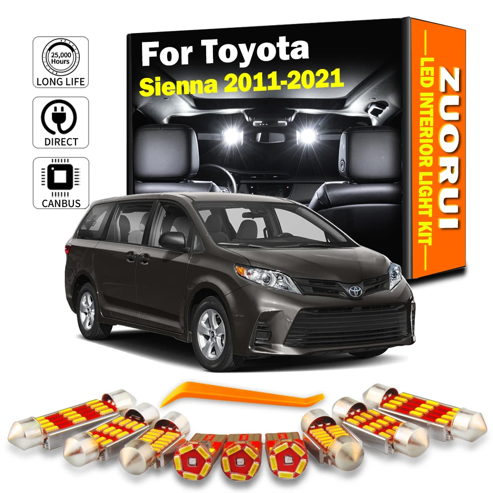 18-Piece LED Interior Light Kit for Toyota Sienna 2013 - 2017 - Canbus Dome Map Door Trunk Bulbs | AUTOKITSHOP