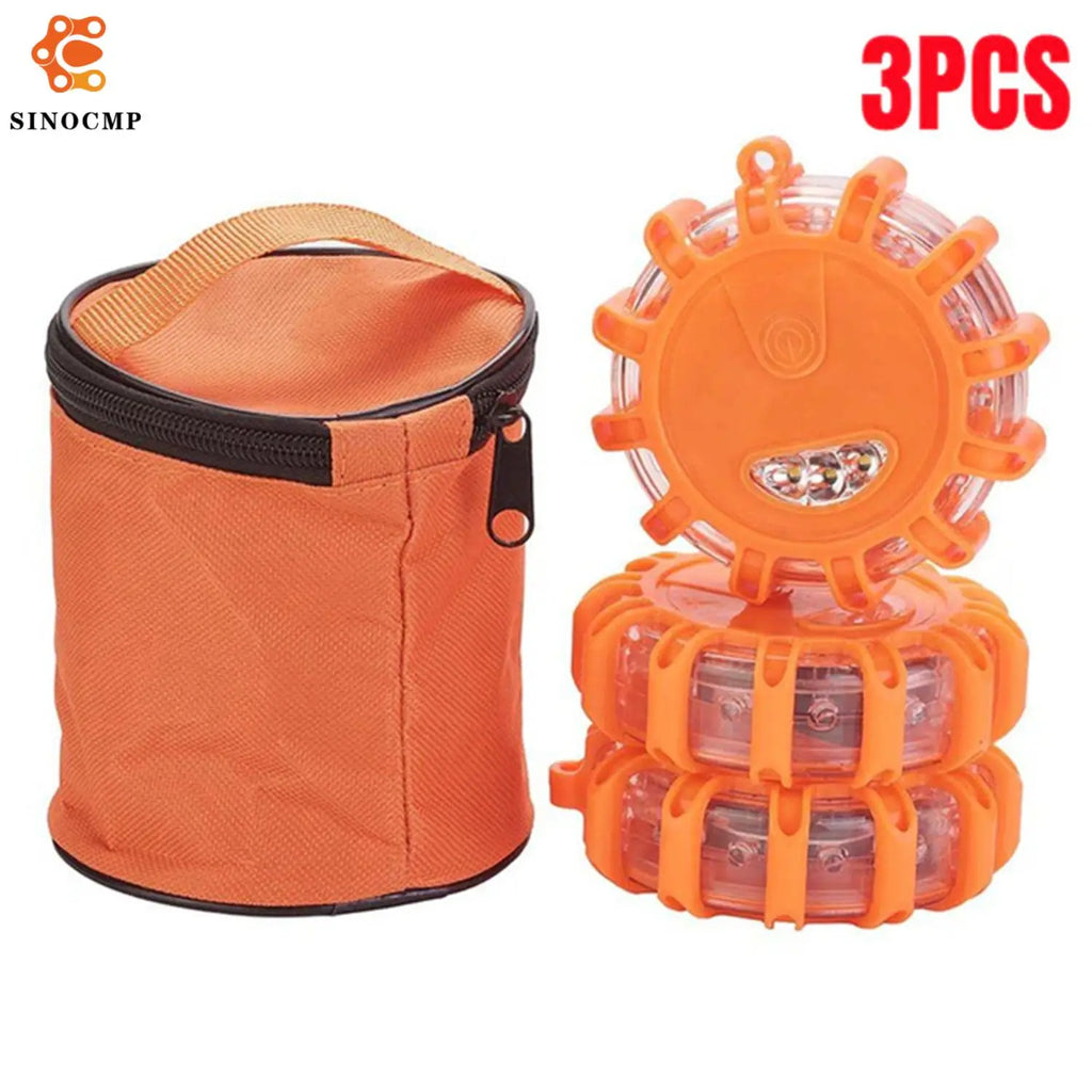 LED Road Flares Emergency Lights Roadside Safety Beacon Disc Flashing Warning Flare Kit Wi