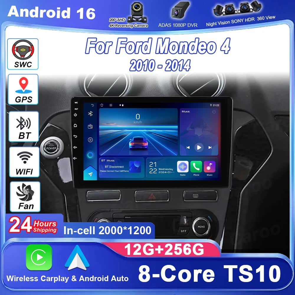 Car Android 16 GPS Navigation Carplay For Ford Mondeo 4 2010 - 2014 Auto Radio Stereo Mult