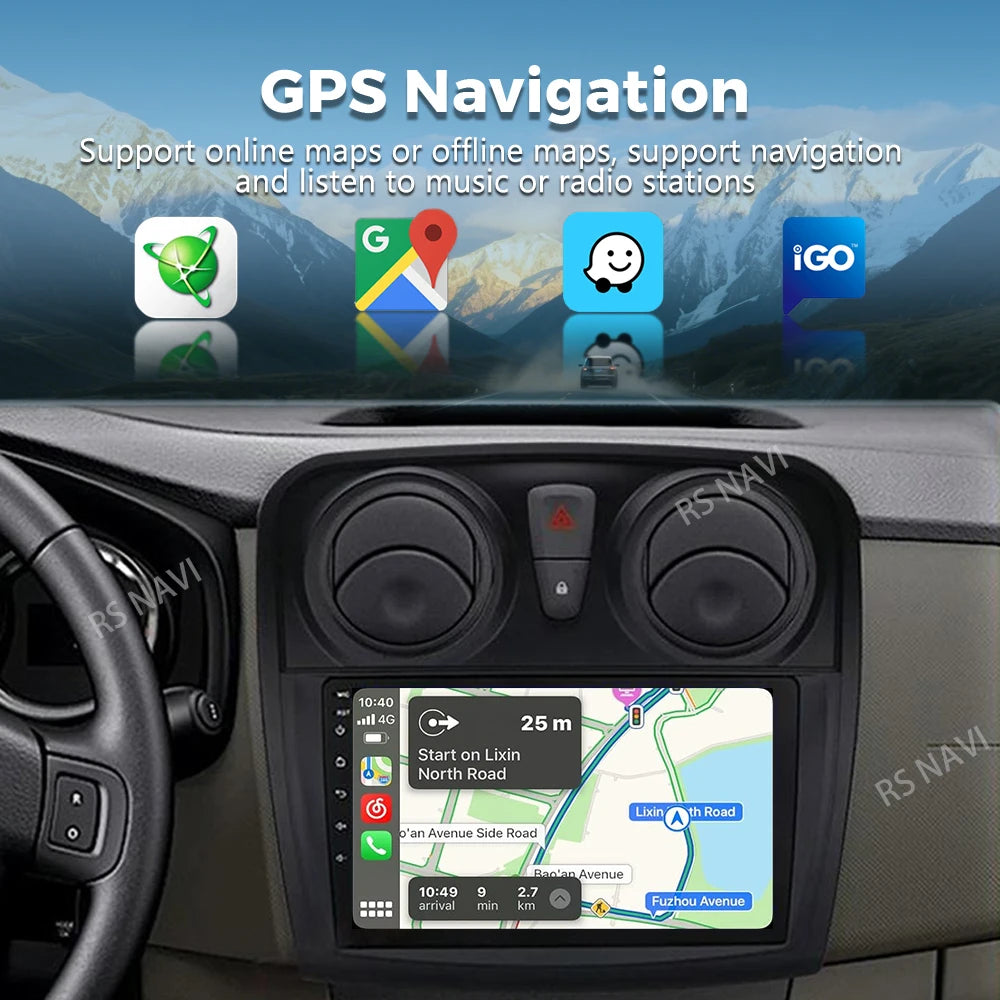 Android 16 2K QLED For Renault Sandero Logan 2 2014 - 2019 Car Radio Multimedia Video Play