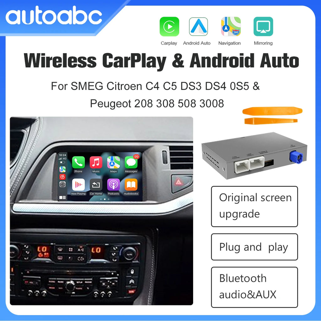 Upgrade Wireless Carplay Android Car Retrofit Decoder Module Kit for Peugeot Citroen Picas