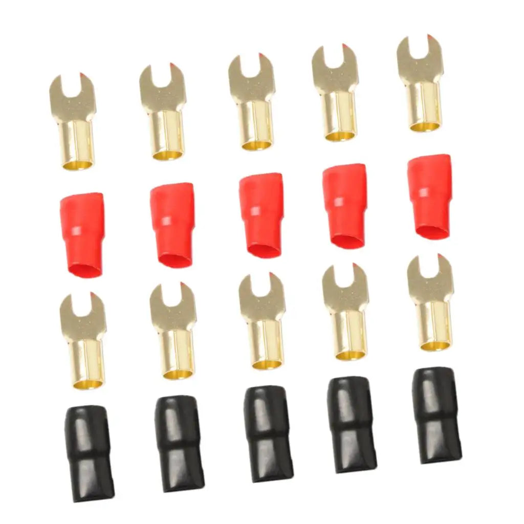 4 Gauge Fork Terminal Black Red Gold Plated Wire End Connector Kit for Automotive Power Ground D - Automotive LED Light