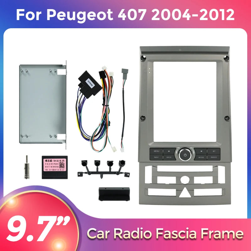 9.7" For Tesla Style Android Car Radio Fascia Adapter For Peugeot 407 2004-2012 Headunit F