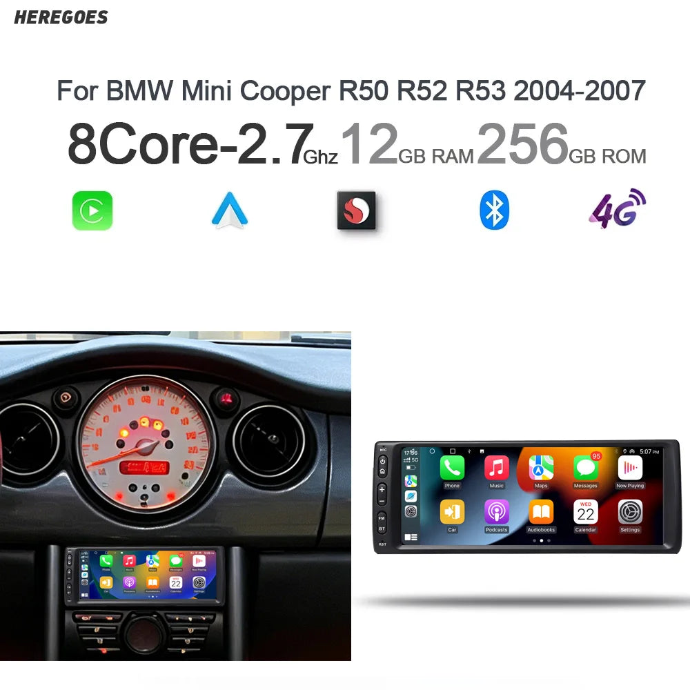 6.2" Android 14 Car Radio GPS Navigation for BMW Mini Cooper R50 R52 R53 2004-2007 - Carplay DSP 12GB 256GB Multimedia P