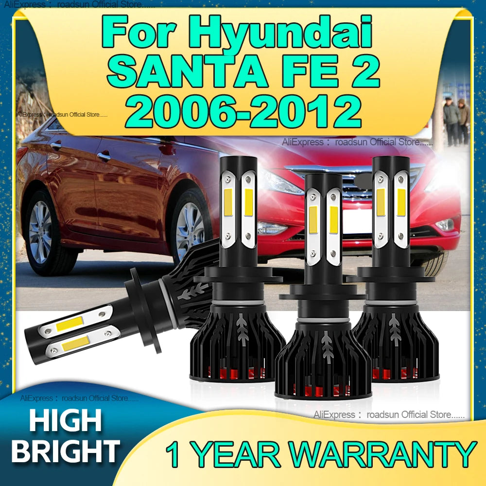 2/4Pcs LED Headlights 30000LM H7 6000K Car Lamp with Fan For Hyundai SANTA FE 2 2006 2007