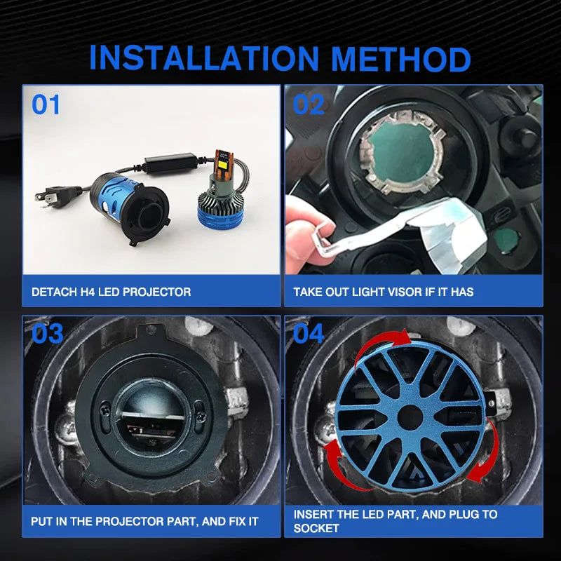 Car LED Lens Headlight H4 12V Mini Lens Super Bright Hi/Lo Beam White Light 6000K for Cars