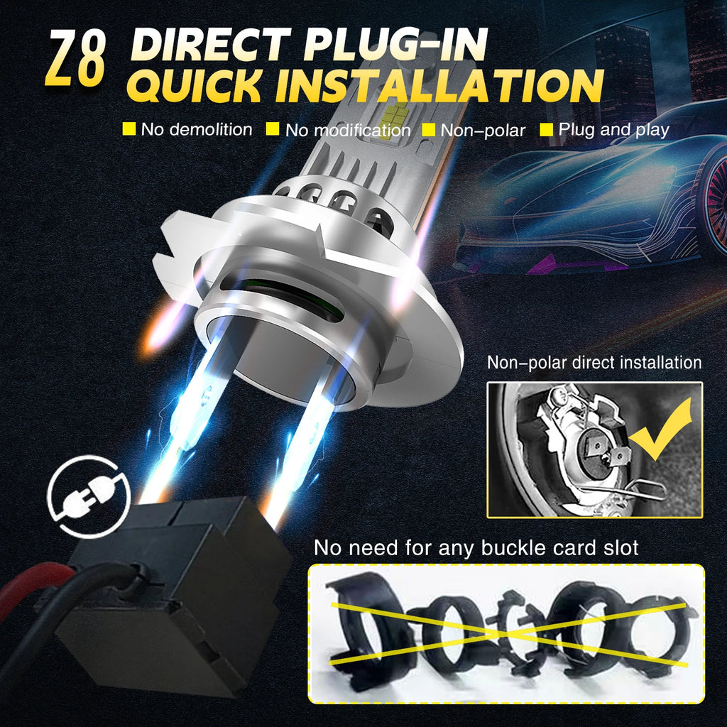 H7 H4 LED Headlight 1200W High Power Bulb 800% Brightness 1:1 Hlogen Size Auto Car Lights