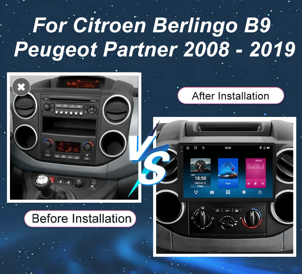 Car Android 15 Radio Stereo For Citroen Berlingo B9 Peugeot Partner 2008 - 2019 wireless C