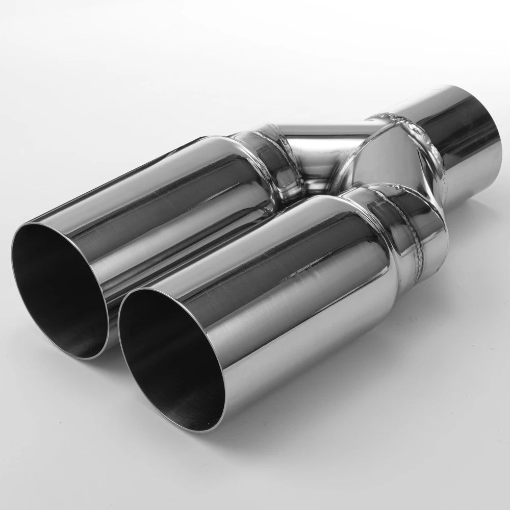 1Pcs Universal 63MM Double Exhaust Tip Pipe Nozzle Stainless Steel Straight Edge Polished Silver - Automotive LED Light