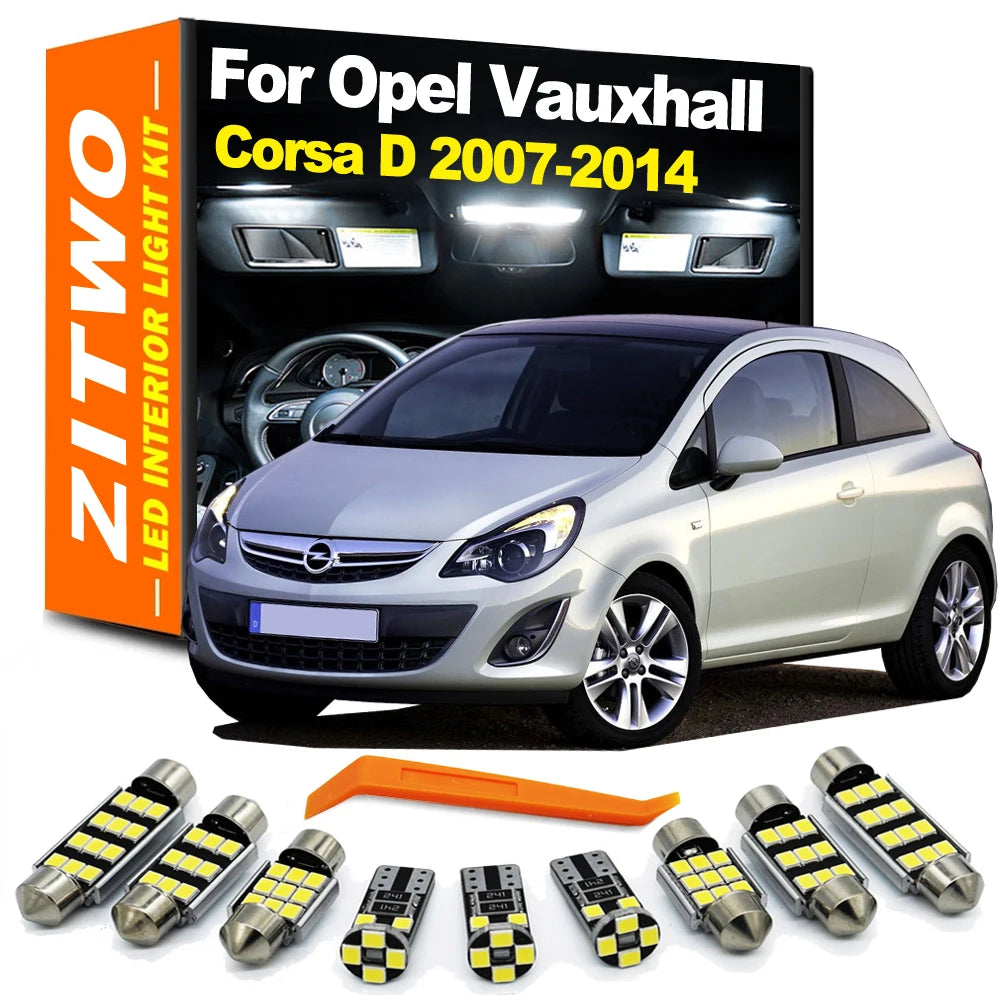 ZITWO 10Pcs Car LED Bulb Accessories Interior Light Kit Canbus For Opel Vauxhall Corsa D 2007 2008 2009 2010 2011 2012 2013 2014