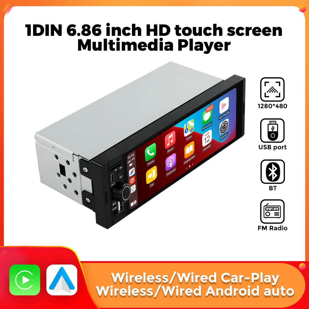 Car Radio For 1DIN 6.86inch HD touch screen Multimedia Player Multimedia Player Support Ca