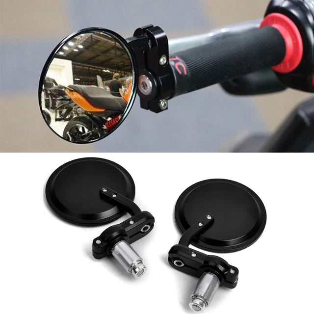 2pcs/Pair Universal Motorcycle Rear View Mirrors Round 7/8" Handle Bar End Foldable Motorbike Si - Automotive LED Light