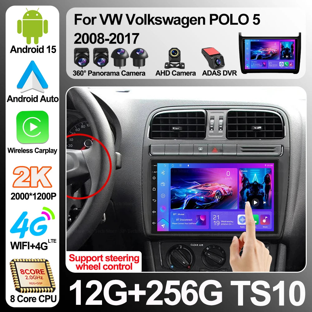 Android 16 For Vw Volkswagen Polo 5 2008-2017 Car Radio Multimedia Video Player Gps naviga | AUTOKITSHOP
