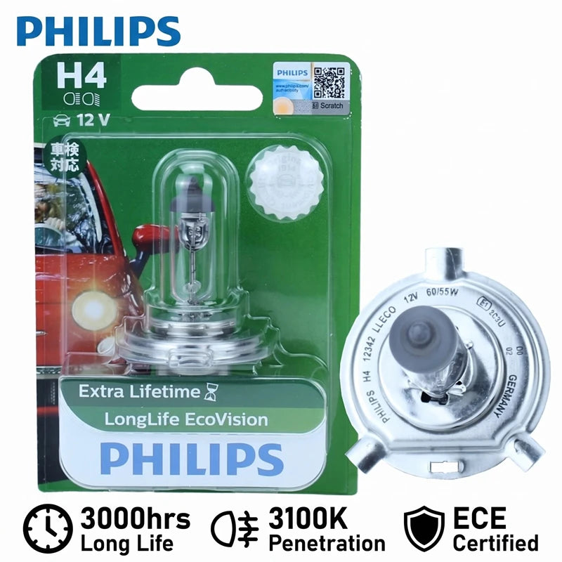 Philips H4 12V 60/55W LongLife EcoVision Car Original Halogen Headlight 3000h Auto Lamp Ge