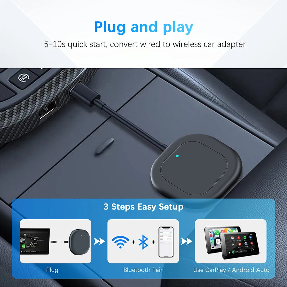 2 in1 Wired to Wireless CarPlay Adapter Plug & Plug Auto Connect Converts for Wired Cars C