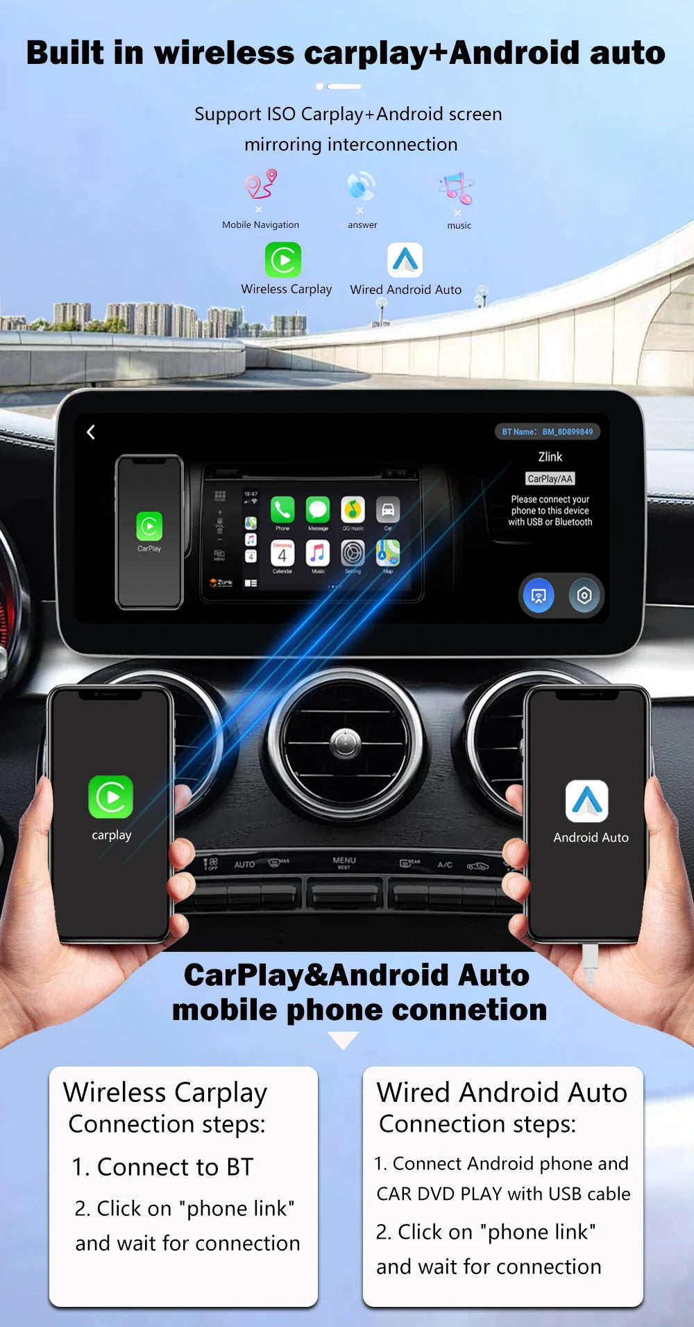 8.8 Inch Touch Screen For Benz C W204 2011 - 2014 Car Android Auto Carplay Monitors Multim