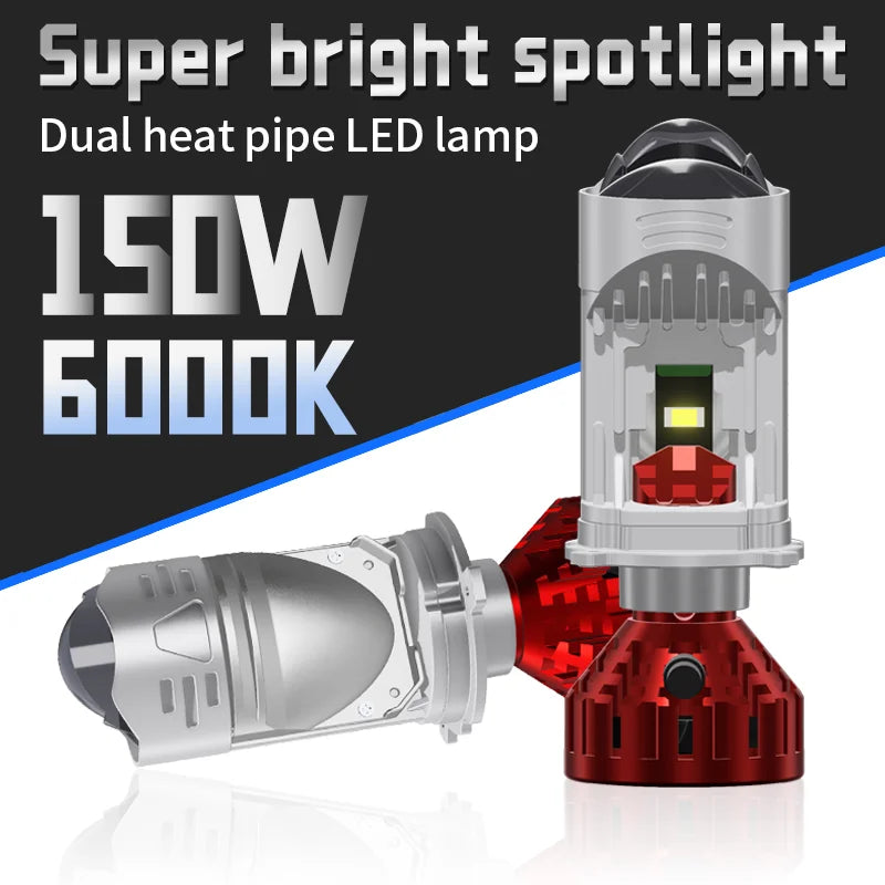 H4 LED Projector lens Car Headlights 150W 6000K 9003 HB2 Auto Lights Bulb H4 High Low Turb