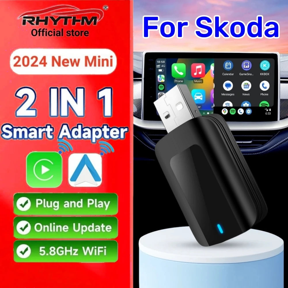 Wireless Adapter CarPlay Android Auto 2in1 Smart Dongle Play&Plug For For Skoda Octavia ko | AUTOKITSHOP