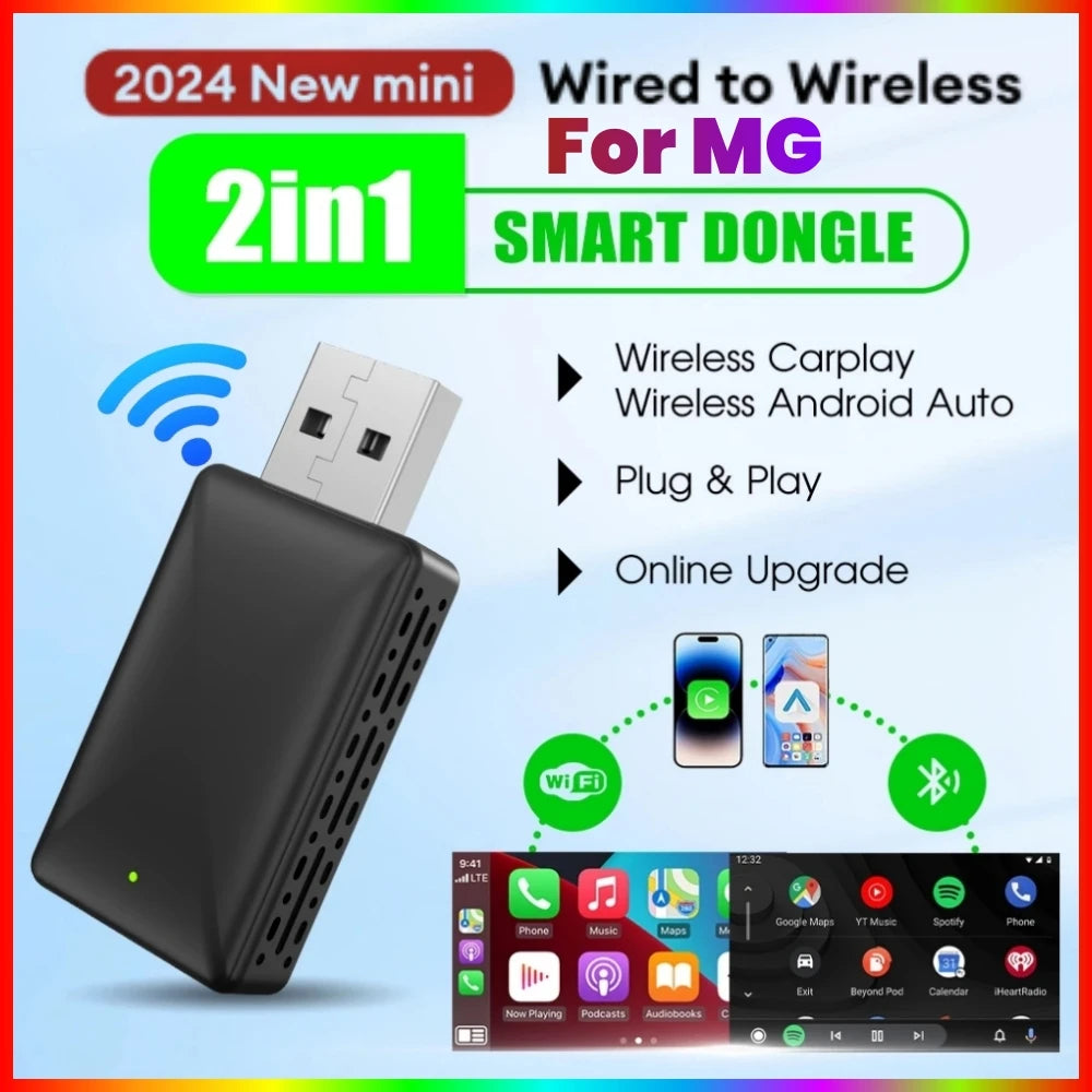 Wireless Carplay Adapter Android Auto Wireless Smart Dongle 2in1 For For MG ZS EV MULAN MG | AUTOKITSHOP