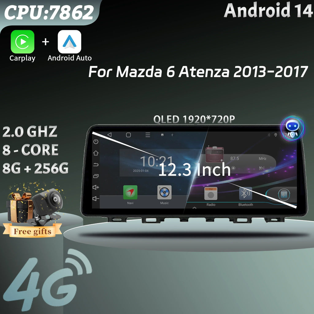 12.3 inch For Mazda 6 Atenza 2013-2017 Android Car Radio Multimedia Wireless Carplay Multi