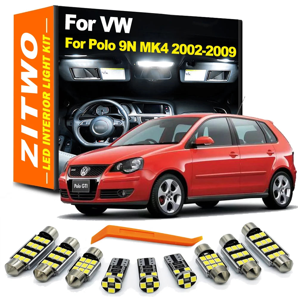 10Pcs Canbus For Volkswagen VW Polo MK4 9N 2002 2003 2004 2005 2006 2007 2008 2009 LED Bulb Interior Dome Map Luggage Light Kit