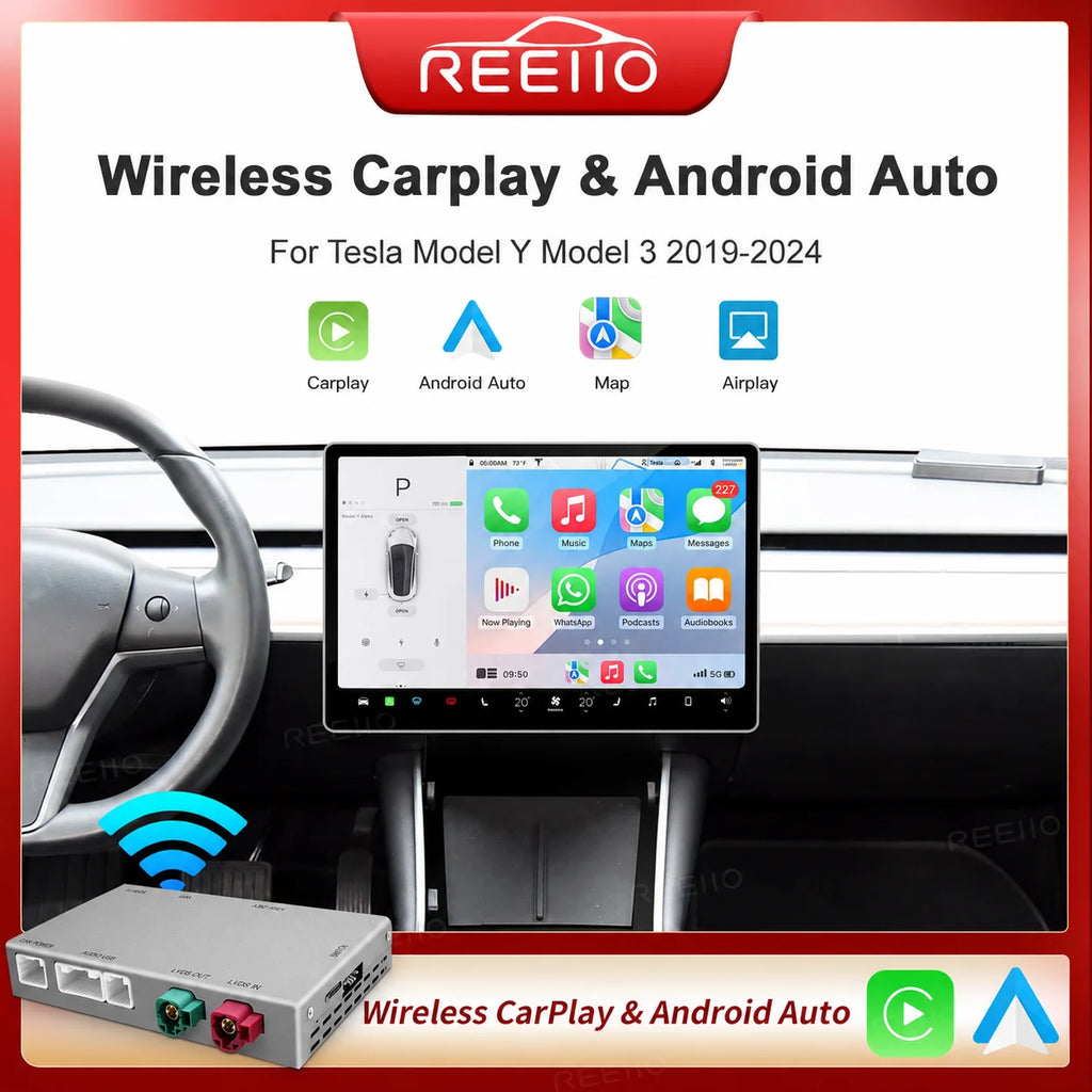 Wireless CarPlay Android Auto For Tesla Model 3 Model Y With Multimedia Accessory Mirror L