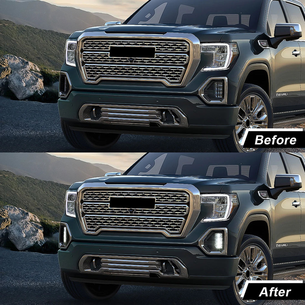 Fog Lights Lamp LED White Chrome Bezels For GMC Sierra 1500 Denali 2019-2022 | AUTOKITSHOP