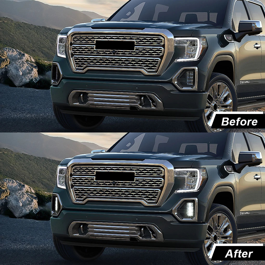 Fog Lights Lamp LED White Chrome Bezels For GMC Sierra 1500 Denali 2019-2022 | AUTOKITSHOP
