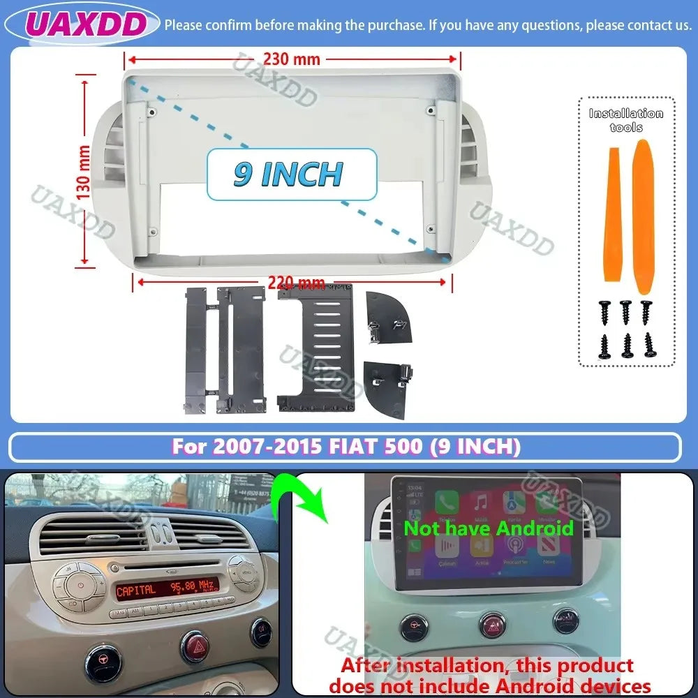 For 2007-2015 FIAT 500 9INCH 2 Din Car stereo CD Android frame panel fascia cable video ha
