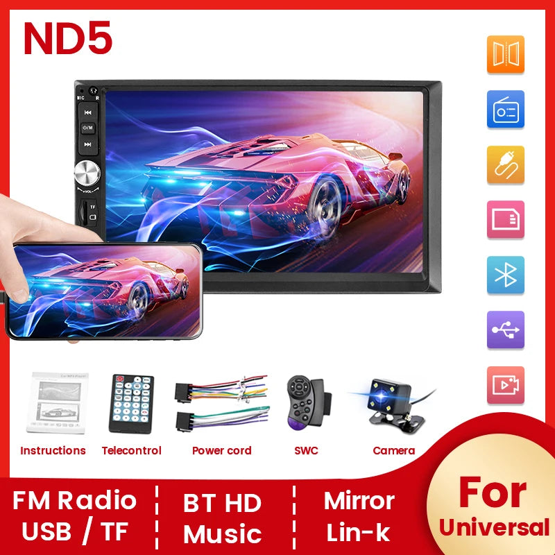 ND5 Universal 2Din 7"HD Touch Screen Car Radio MP5 Stereo Receiver GPS Multimedia Video Pl | AUTOKITSHOP