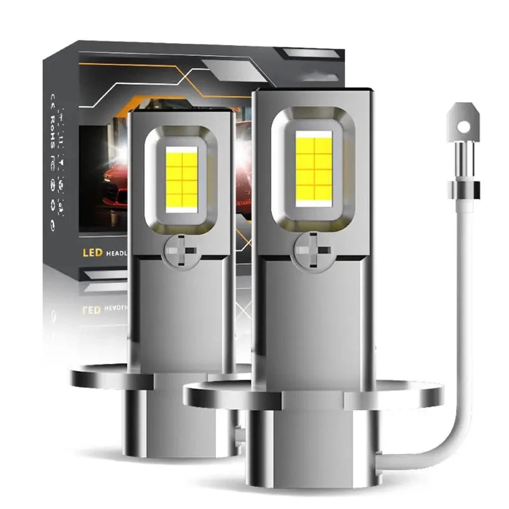 2Pcs H1 H3 LED Headlight Bulbs Mini 120W 20000LM CSP Fanless Auto Diode Fog Lamps 12V 6000K High Brightness Car Headlamp Upgrade
