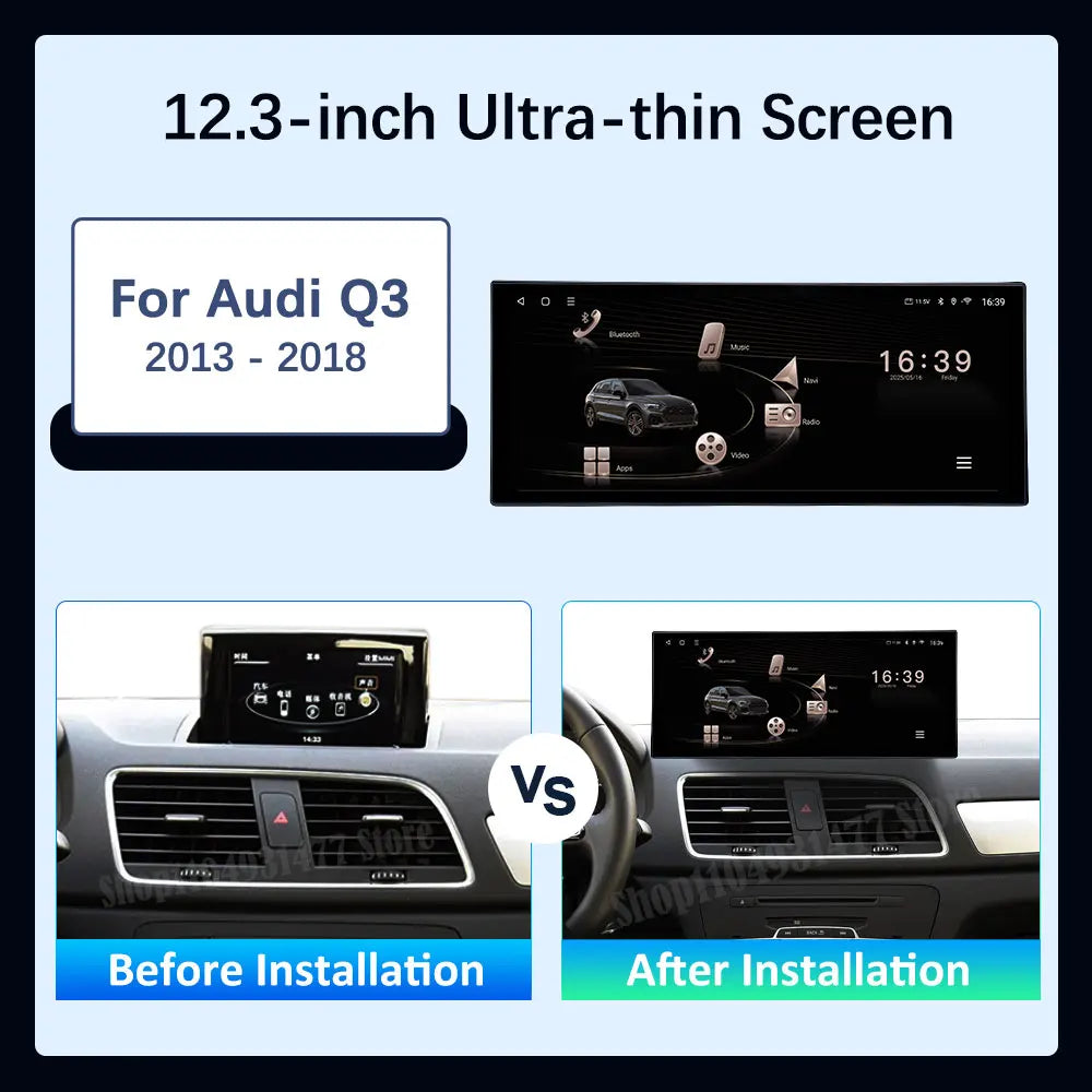 Android 16 Wireless Carplay Car Video Multimedia Radio Player for Audi Q3 2013 - 2018 GPS