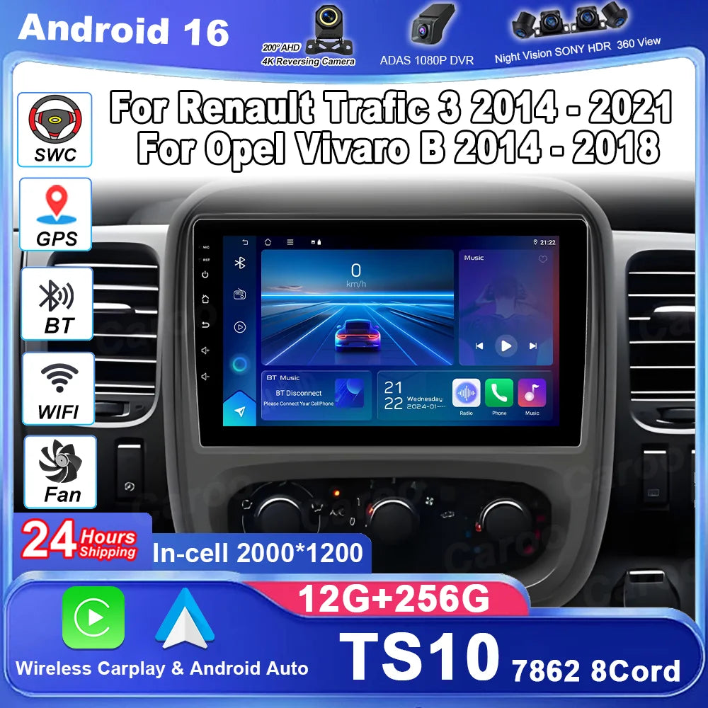 Android 16 Car For Renault Trafic 3 2014 - 2021 For Opel Vivaro B 2014 - 2018 Auto Player