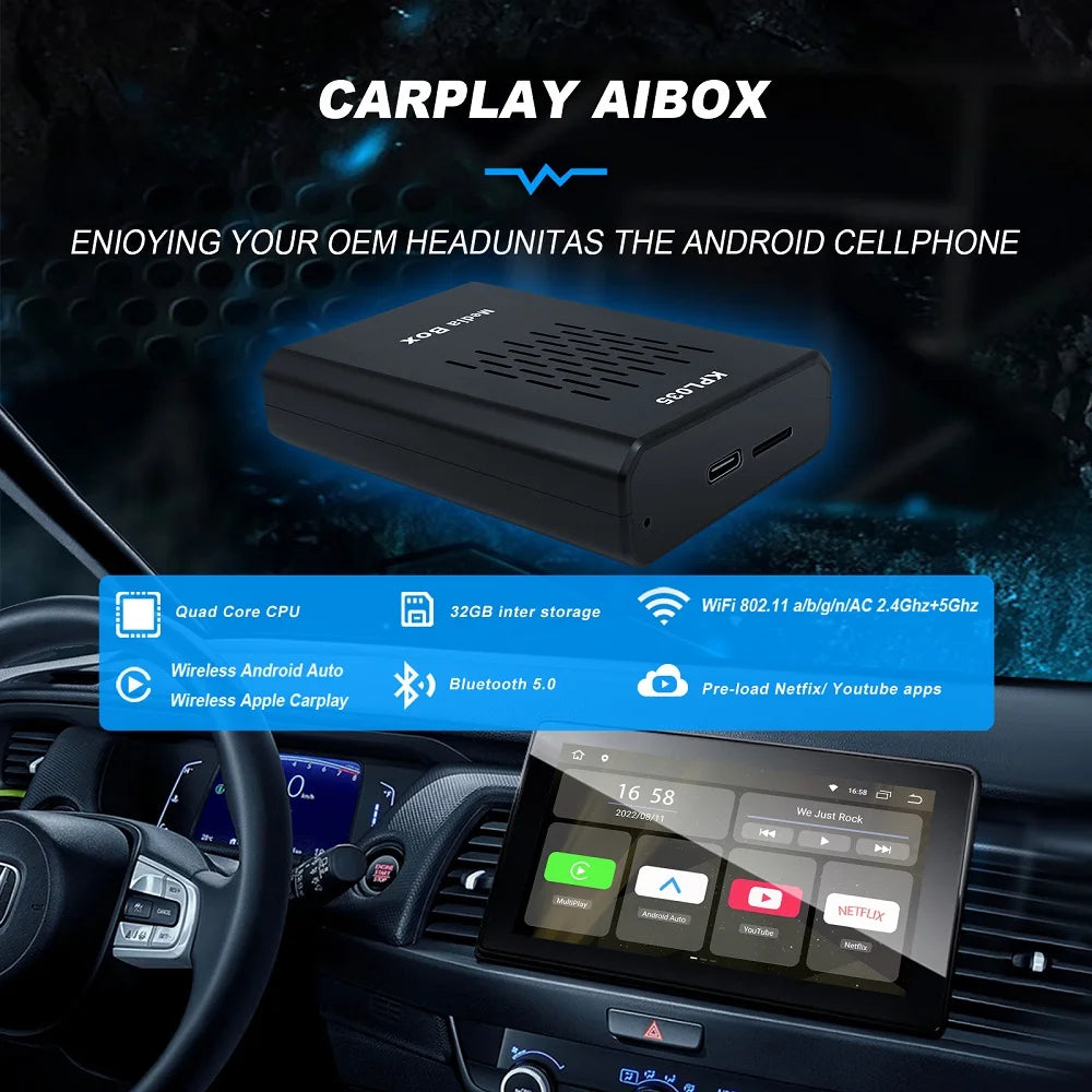 2G+32G Wired to Wireless Android Auto Adapter CarPlay AI Box Car Multimedia For Netflix Yo | AUTOKITSHOP