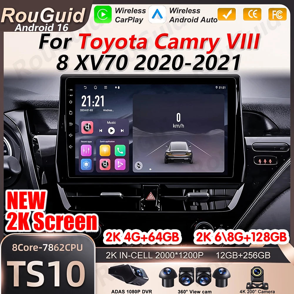 Android 16 Car Radio Auto For Toyota Camry VIII 8 XV70 2020-2021 Video Multimedia Player G | AUTOKITSHOP
