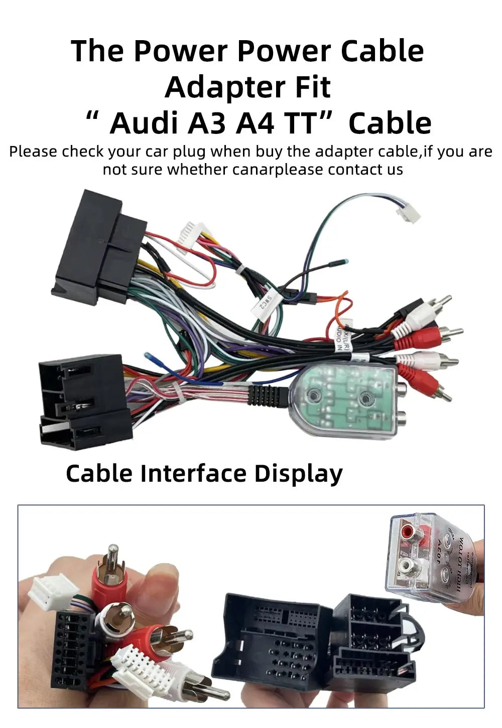 Car Radio Power Cable Wiring Harness with Audio Converter For Audi TT A3 S3 RS3 A4 S4 RS4