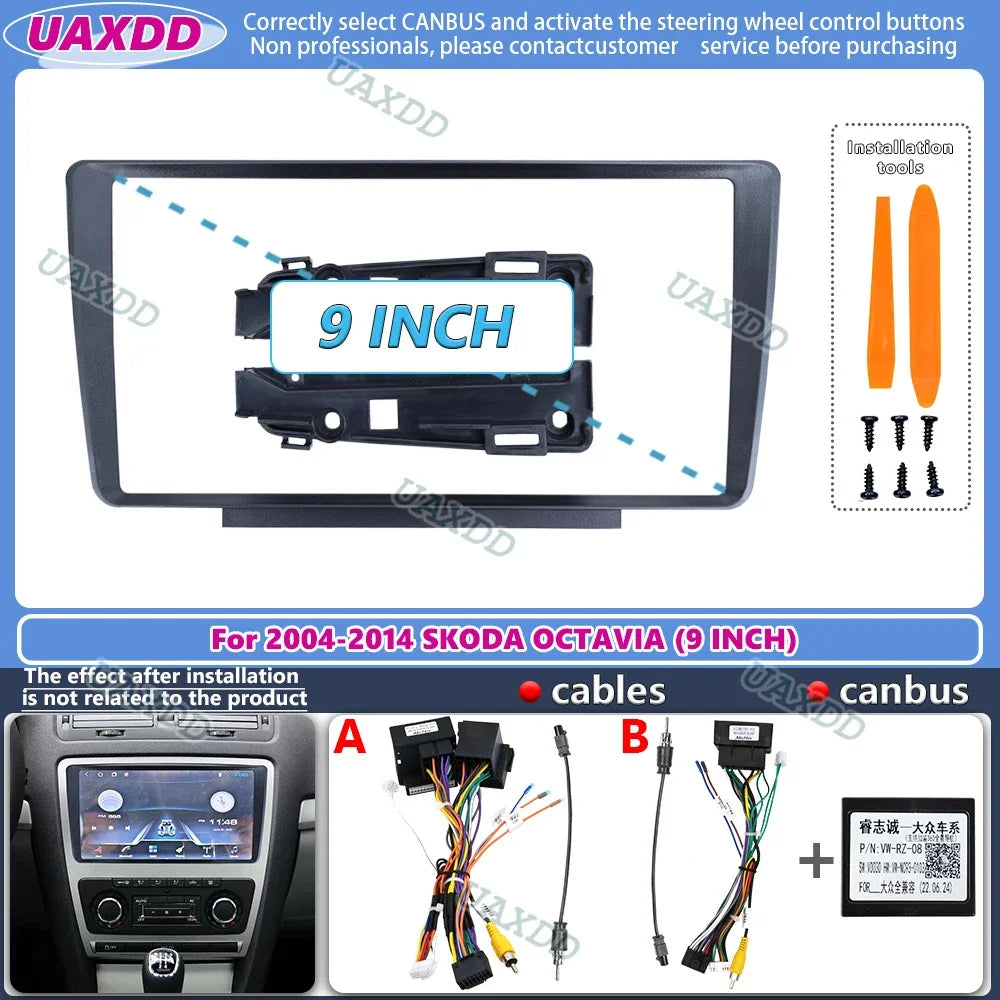 FOR 2004-2014 SKODA OCTAVIA 9INCH 2 Din Car Stereo Radio Android Frame Panel Fascia Cable