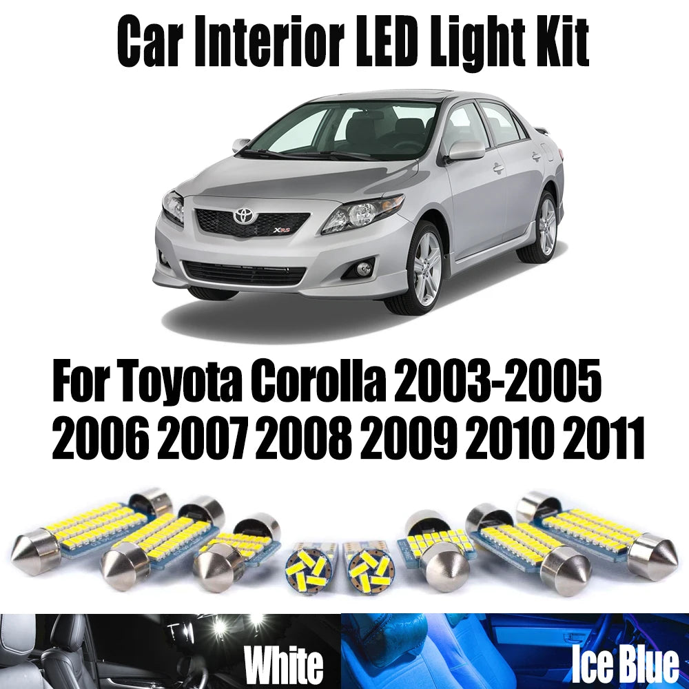 9-Piece LED Interior Light Kit for Toyota Corolla 2003-2007 - Canbus Dome Map Door Trunk Bulbs | AUTOKITSHOP